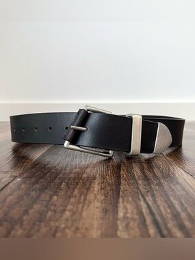 Free People We The Free Getty Leather Belt Slanted Buckle Boho Size XS/S Black